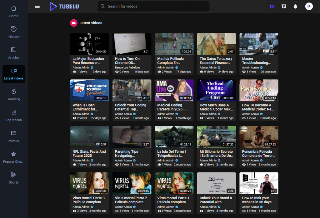 Tubelu is a video sharing platform developed and customized by Skypeaklimits for a client. The website functions similarly to YouTube, (1)