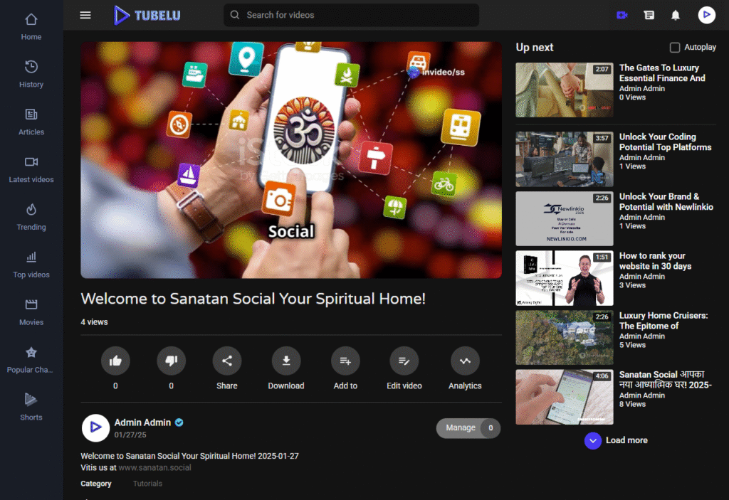 Tubelu is a video sharing platform developed and customized by Skypeaklimits for a client. The website functions similarly to YouTube, (2)